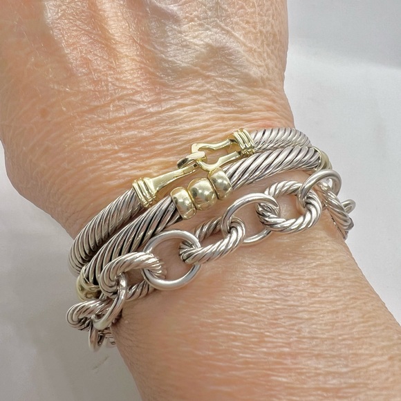 David Yurman Sterling Silver 14k Buckle Classic Cable Bracelet - Picture 12 of 13